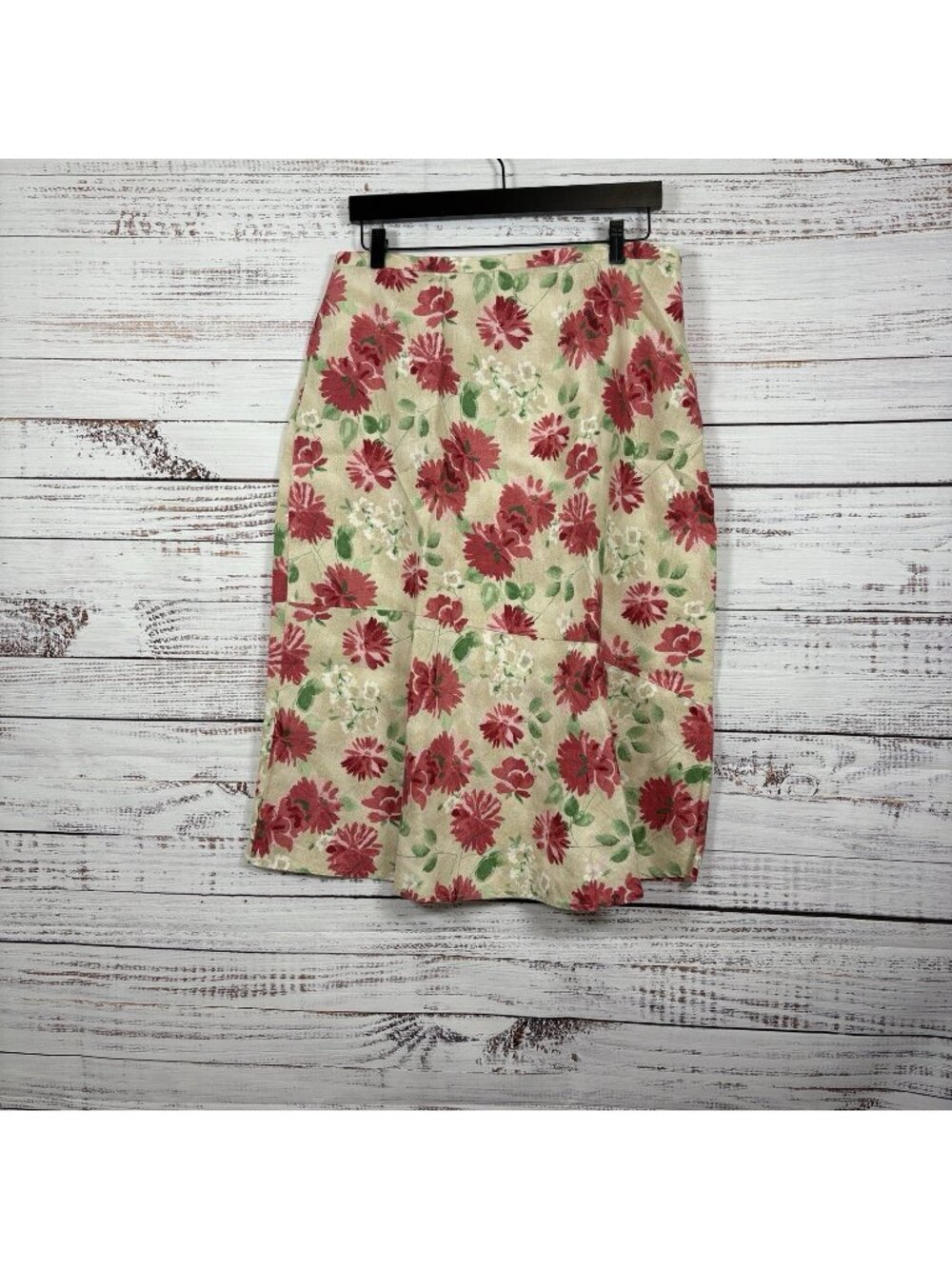 JM Collection Beige Floral Linen A Line Skirt